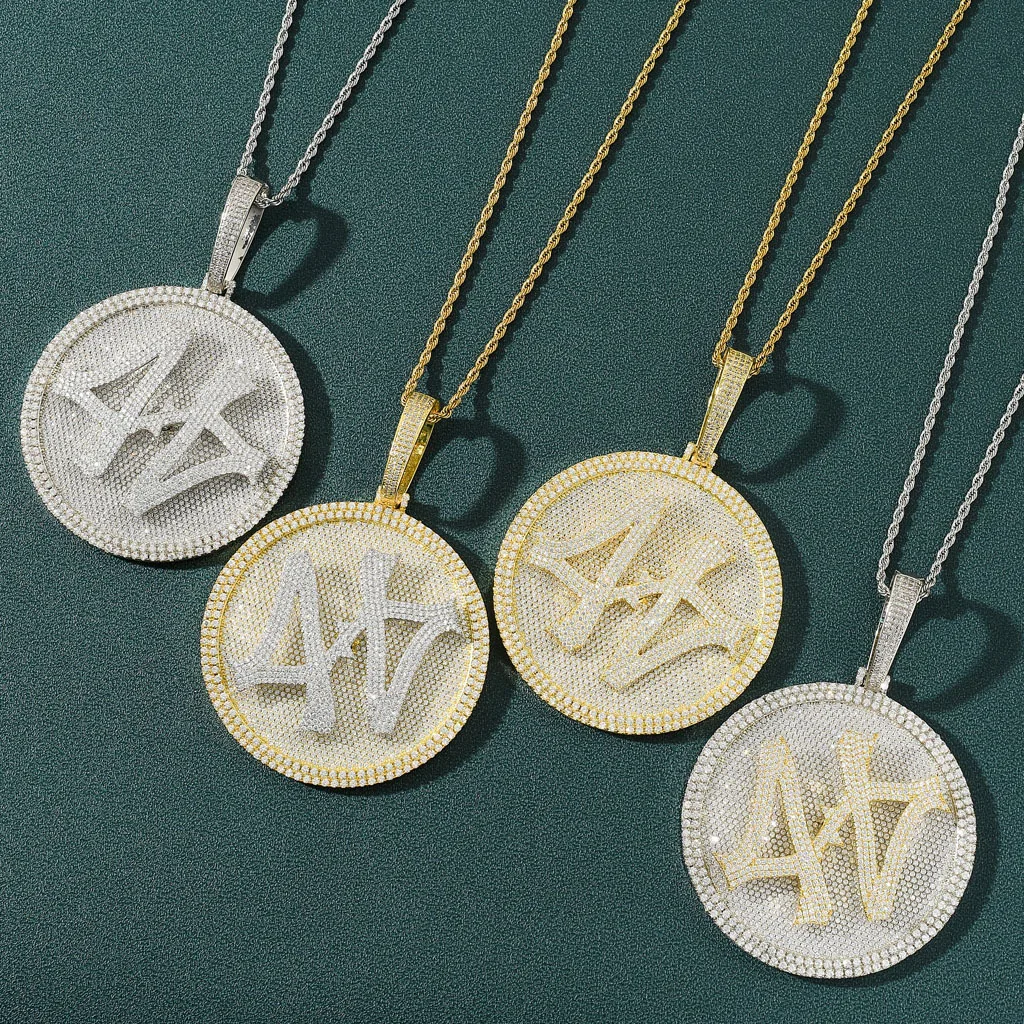 AZ Hip Hop Rotatable 44 Round Iced Out Pendants Necklaces for Men Paved Setting Zircon Stone Rapper Goth Jewelry Free Shipping