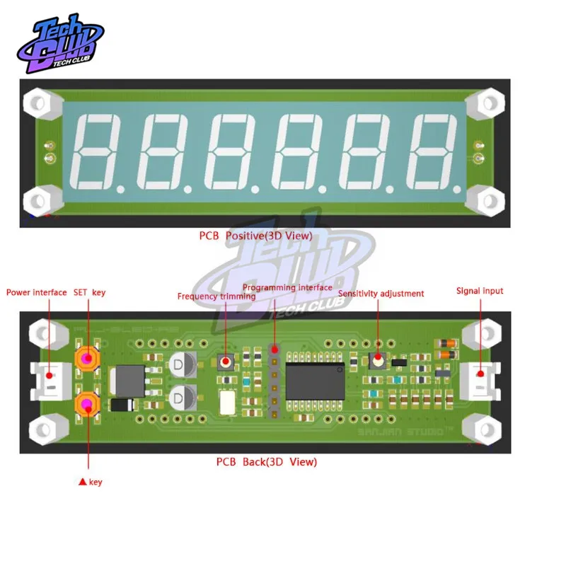 DC 8V-15V RF Signal Frequency Counter Cymometer Blue/Red/Green 6 Bit Tube LED Digital Tester 0.1 to 60MHz Cymometer Meter Tester