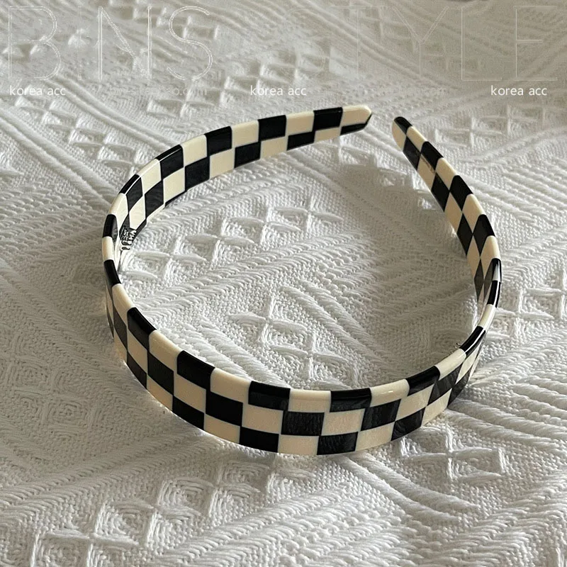 Trendy Black and White Plaid Hair Band Hairpin Non-slip Hair Band Women\'s Hair Accessories Fashion Headdress