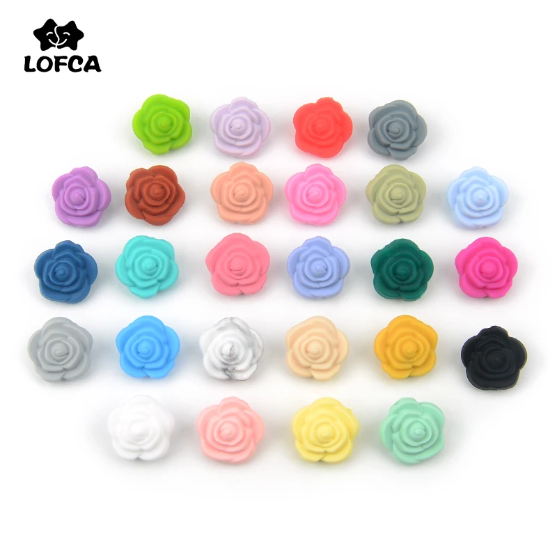 LOFCA 20 pz Doppio Viso Fiore di Silicone Perline Rosa Dentizione Fascino Massaggiagengive Bambino Da Masticare Vendita CALDA Collana Morbido