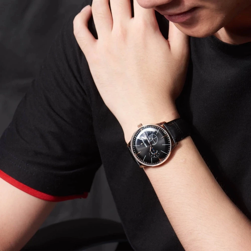 Reef Tiger/RT Роскошные повседневные мужские механические часы из натуральной кожи Водонепроницаемые сапфировые автоматические часы Relogio Masculino