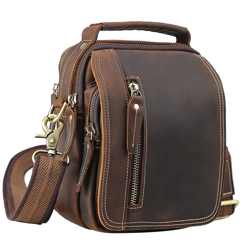 100% genuine leather messenger bags retro cow leather man bag corssbody handlebags multifunction waist bags mini shoulder bag