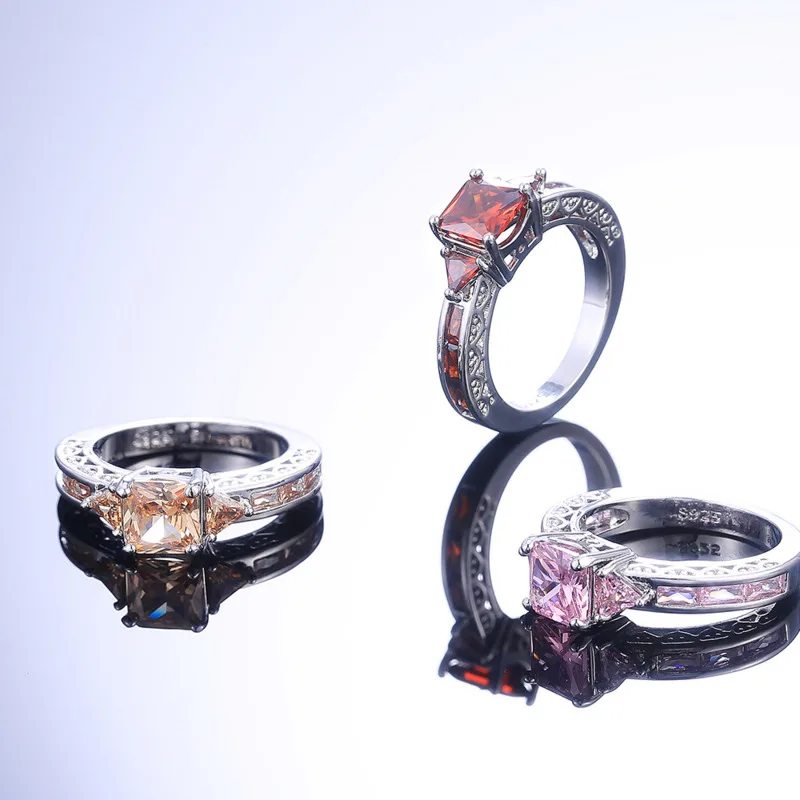 Cellacity Trendy Ring For Women Geometry AAA Zircon Silver  Jewelry Sapphire Emerald Ruby Size5-11 Wedding Engagement Gift