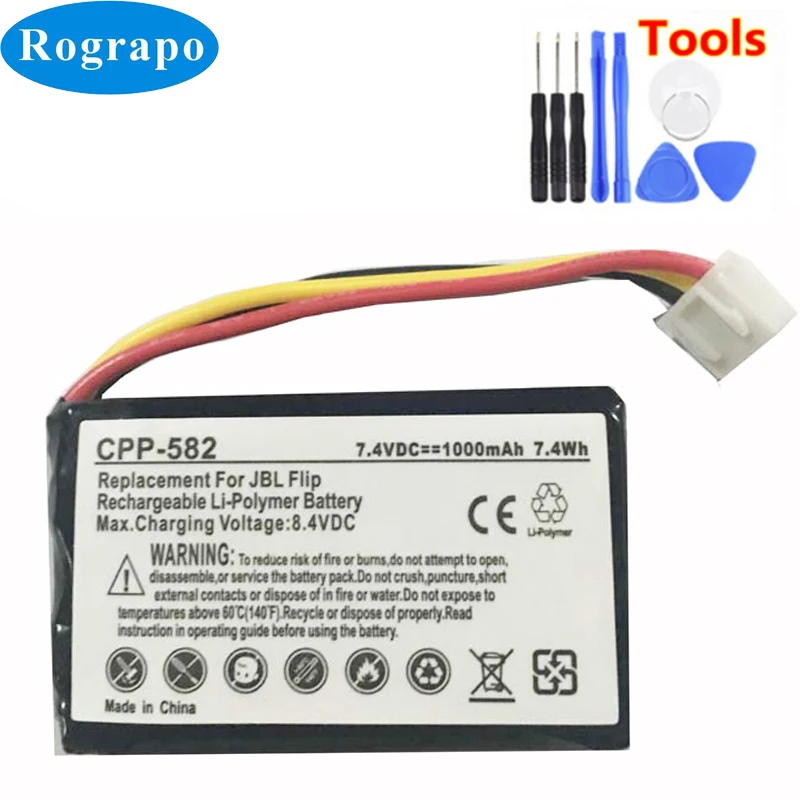 

New AEC653055-2S Battery For JBL Flip 1 Flip1 Accumulator 7.4V 1000mAh Li-Polymer Replacement Batterie 3-wire Plug+tools