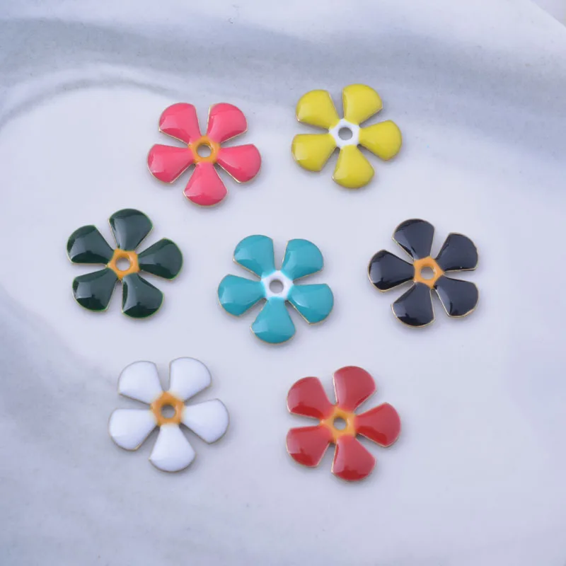 

30pcs Copper Enamel Flower Beads Colorful Red Black White Blue 12mm Bead Spacer Bracelet and Earring Jewlery Findings