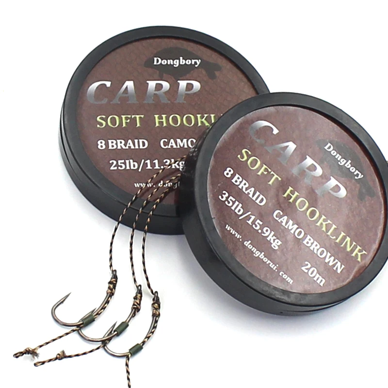 20m Carp Fishing Line Brown Soft Hook Link Carp Hooklink Uncoated Braid Line for Hair Rig 15IB 25IB 35IB