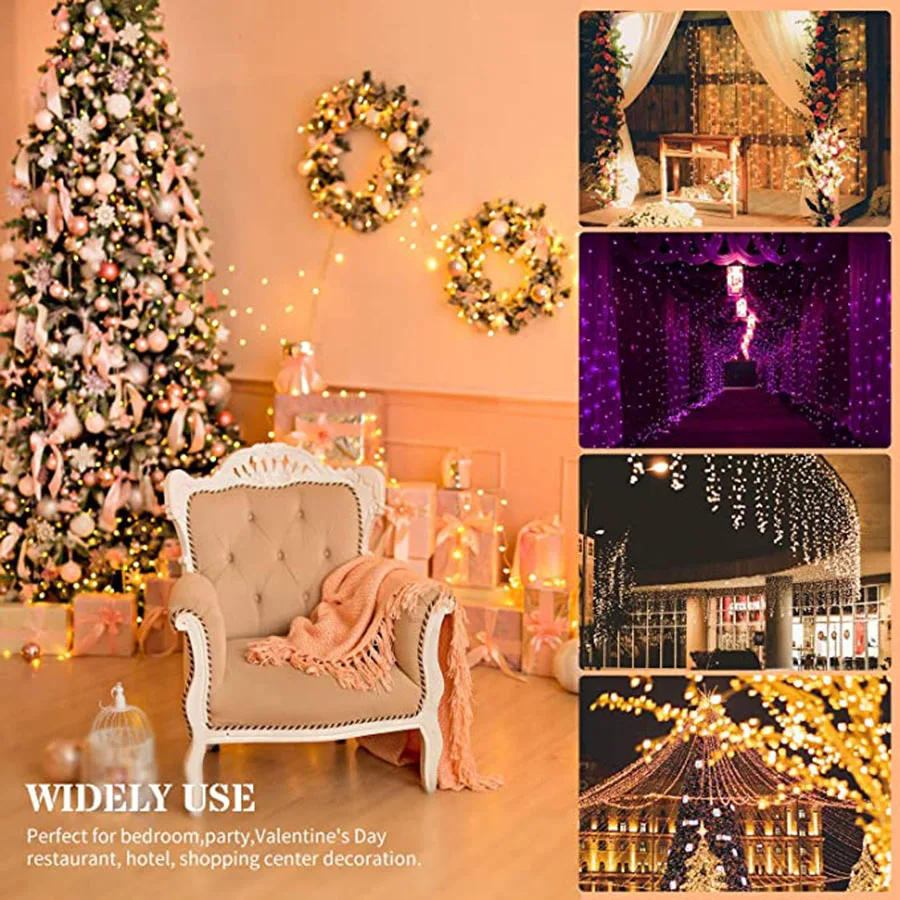 Window Curtain String Light 300 LED 16 Color Changing Rainbow Curtain Lights USB Powered Fairy Icicle Lights For Wedding Party
