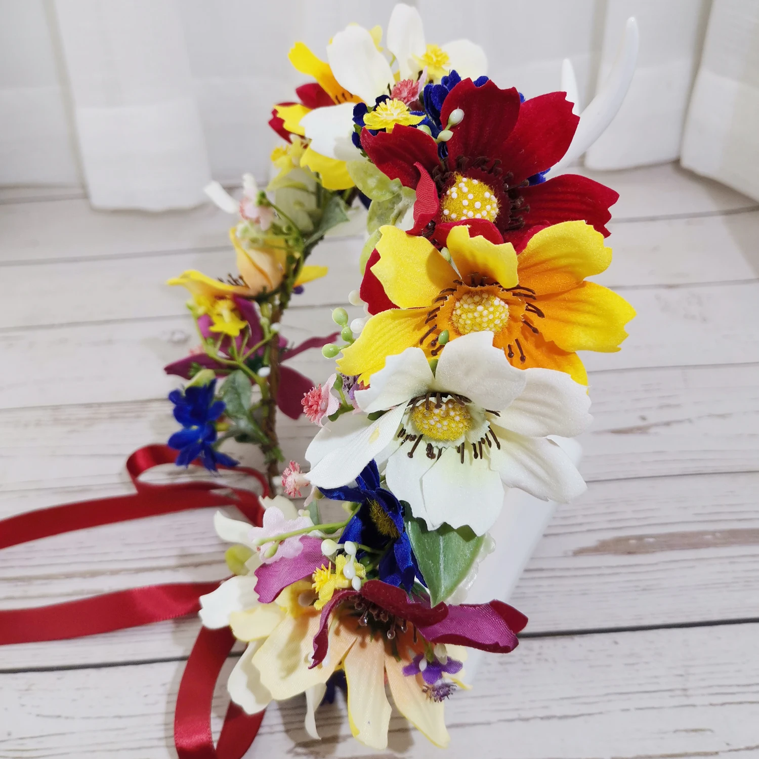 Corona de flores de Gerbera para niña, diadema de boda, accesorios para el cabello, tocado, guirnalda Floral, tocado nupcial, 6 uds.