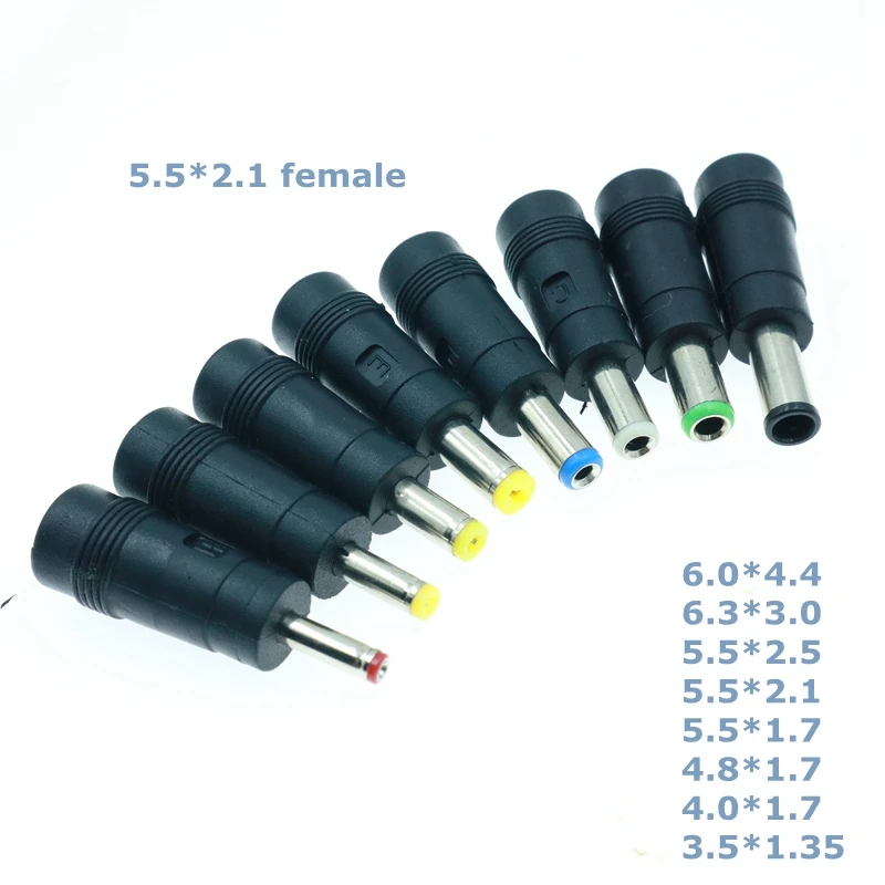 8pcs/lot 5.5X2.1mm Male to Female DC Power Adapter Jack Plug laptop adaptor Connector 6.3 6.0 5.5 4.8 4.0 3.5 2.5 2.1 1.7 1.35mm