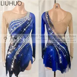 Figure ice skating dress women Girls Kids Long Sleeves Ice Skating Skirt Child Quality Crystal Skating Skirt Competition Dresses