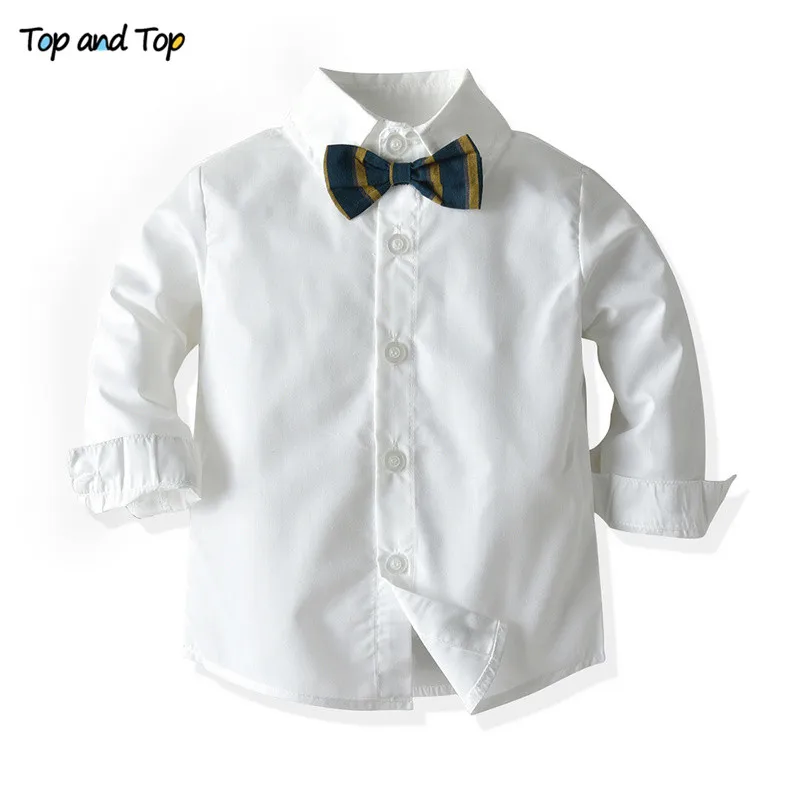 Top and Top Fashion Children Boys Casual Clothes Long Sleeve Bowtie White Shirt+Vest+Pants 3Pcs/set Kids Striped Gentleman Suits