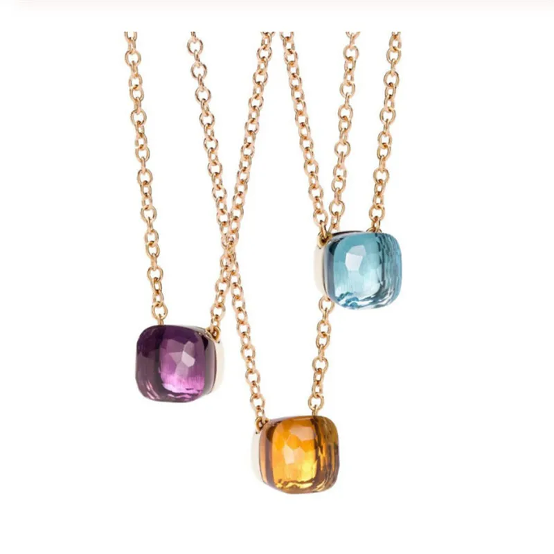 Brand Elegant Multicolor Candy Faceted Crystal Pendant Gold Color Necklace Women Party Jewelry Christmas gift