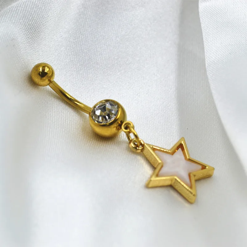 

50pcs Gold Star Gems 14G Shine Navel Belly Button Ring Sexy Woman Belly Piercing Barbell Dangle Navel Piercing Body Jewelry