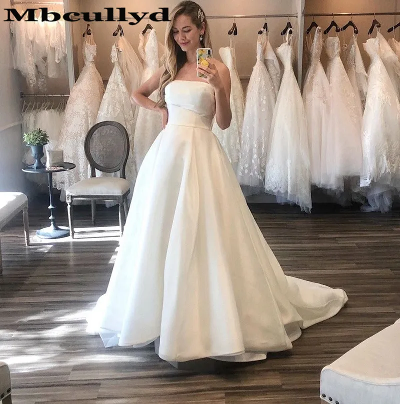 

Mbcullyd Princess Wedding Dresses Long 2023 Sexy Strapless Satin Bridal Church Gowns For Women Cheap Plus Size vestidos de novia