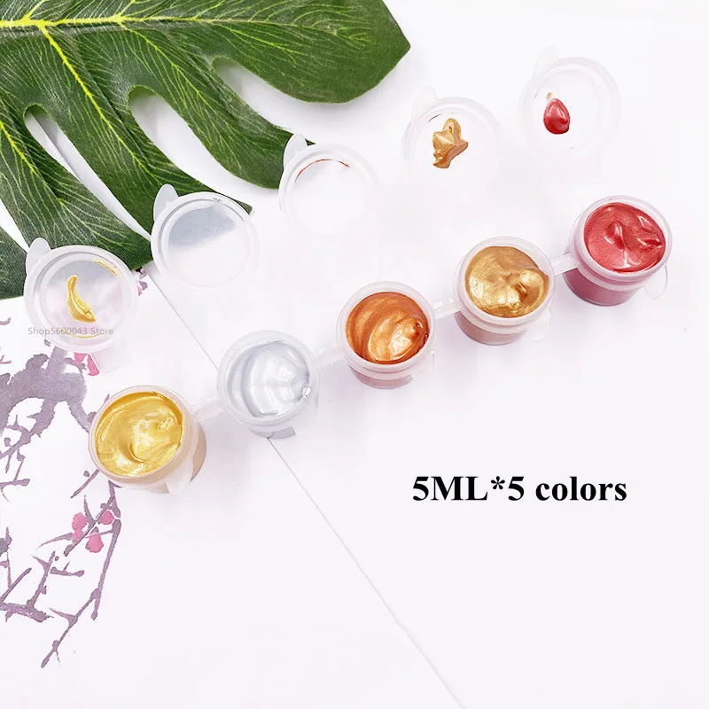 Metallic Acrylic Paint 5ML*5 Color Waterproof and Non-fading Plaster Sculpture Coloring DIY Hand-painted Graffiti Paint