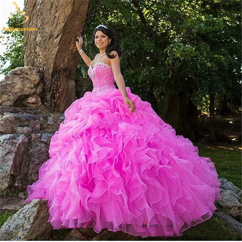 Bealegantom Stock Sexy Sweetheart Quinceanera Dresses Ball Gowns With Beads Crystals Lace Up Sweet 16 Dresses 15 Year Prom Gown