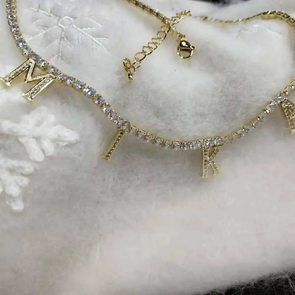 DOREMI Custom Name Necklaces  CZ Pendant Letters Necklace for Women Custom Chain Jewelry Personalized Gold Christmas Gift
