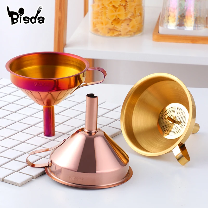 1/2Pc Stainless Steel Funnel Oil Liquid Funnel with Detachable Strainer Cone Wide Mouth Funnel for Small Can Jar Kitchen Utensil