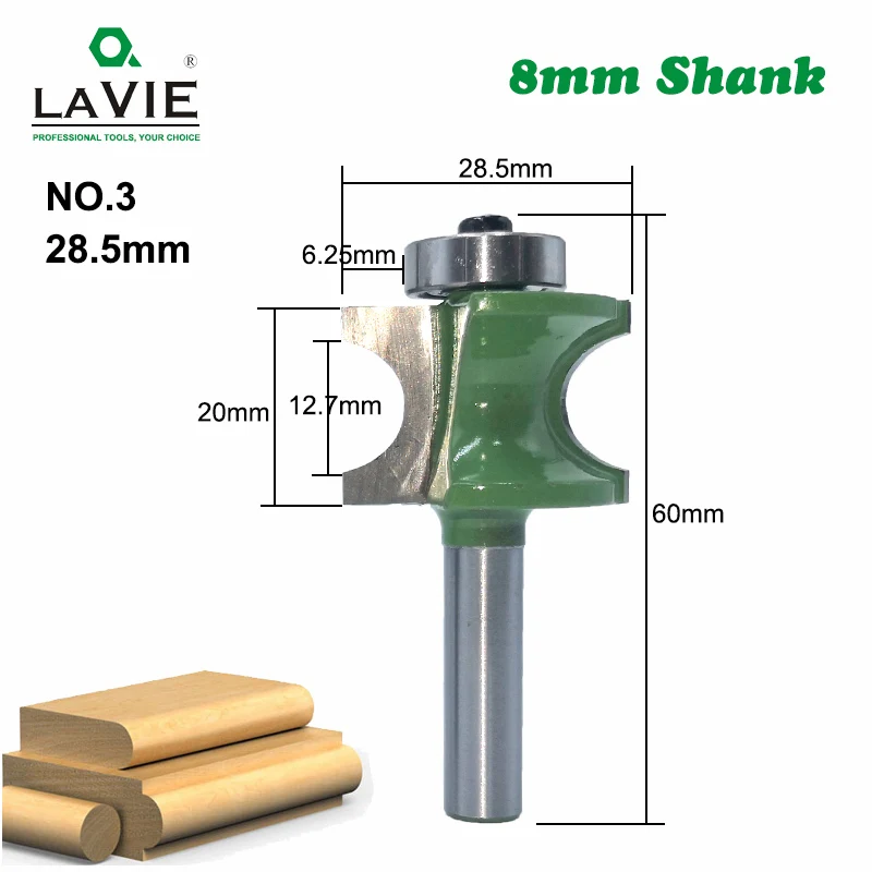 LA VIE 5 PCS 8mm Shank Bullnose Half Round Bit Endmill Router Bits Wood 2 Flute Bearing Woodworking Tool Milling Cutter MC02046