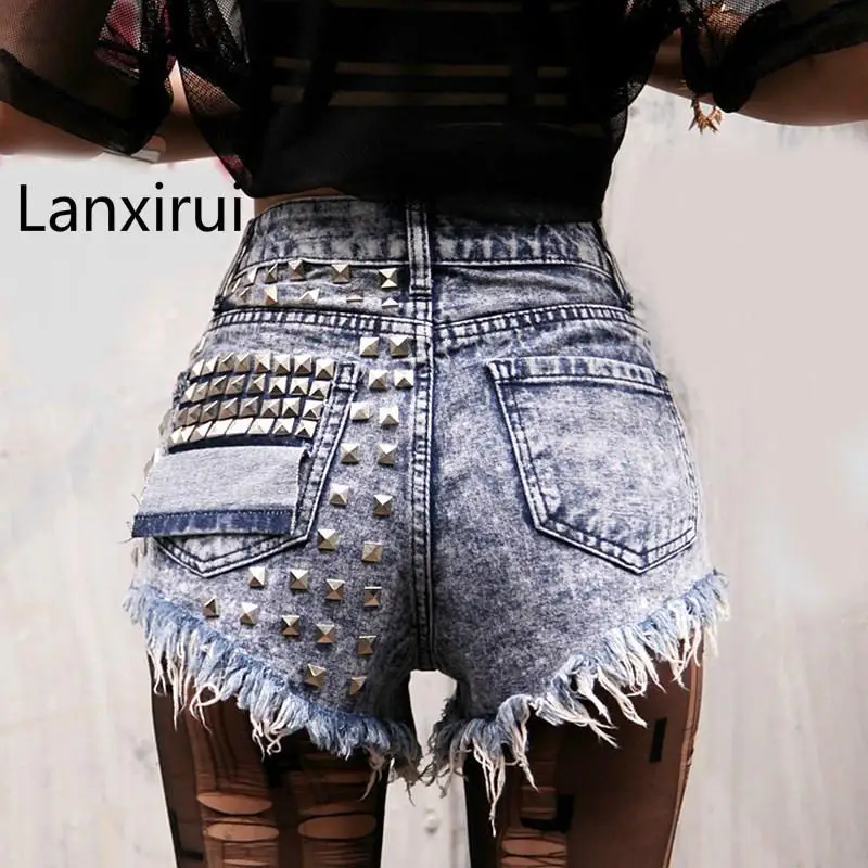 

High Quality Sexy Hot Short Jeans Women Rivet Bronzing Hole Low Waist Denim Shorts Slim Short New Fashion