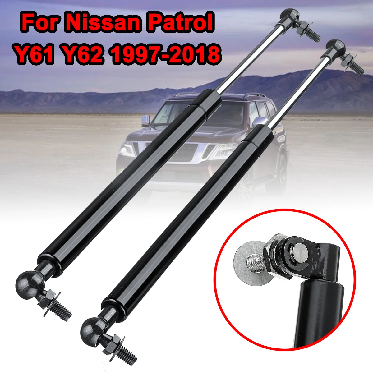 

2Pcs Steel 41cm Car Bonnet Hood Lift Supports Shock Gas Struts Bars Replacement for Nissan Patrol Y61 1997-2018