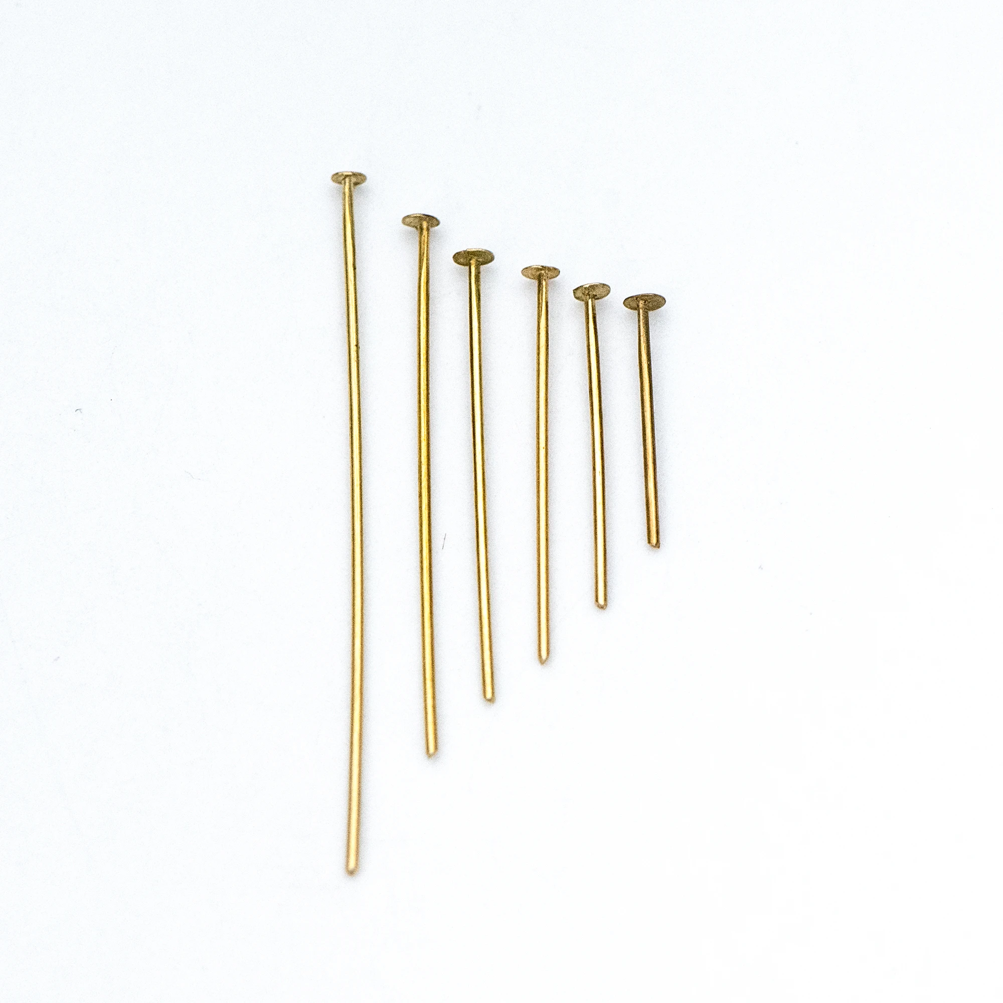 100pcs Raw Brass Head Pins 0.7mm(21 Gauge), DIY Jewelry Making Wholesale, 14/ 18/ 23/ 26/ 31/ 40mm Multi Size (RB-176)