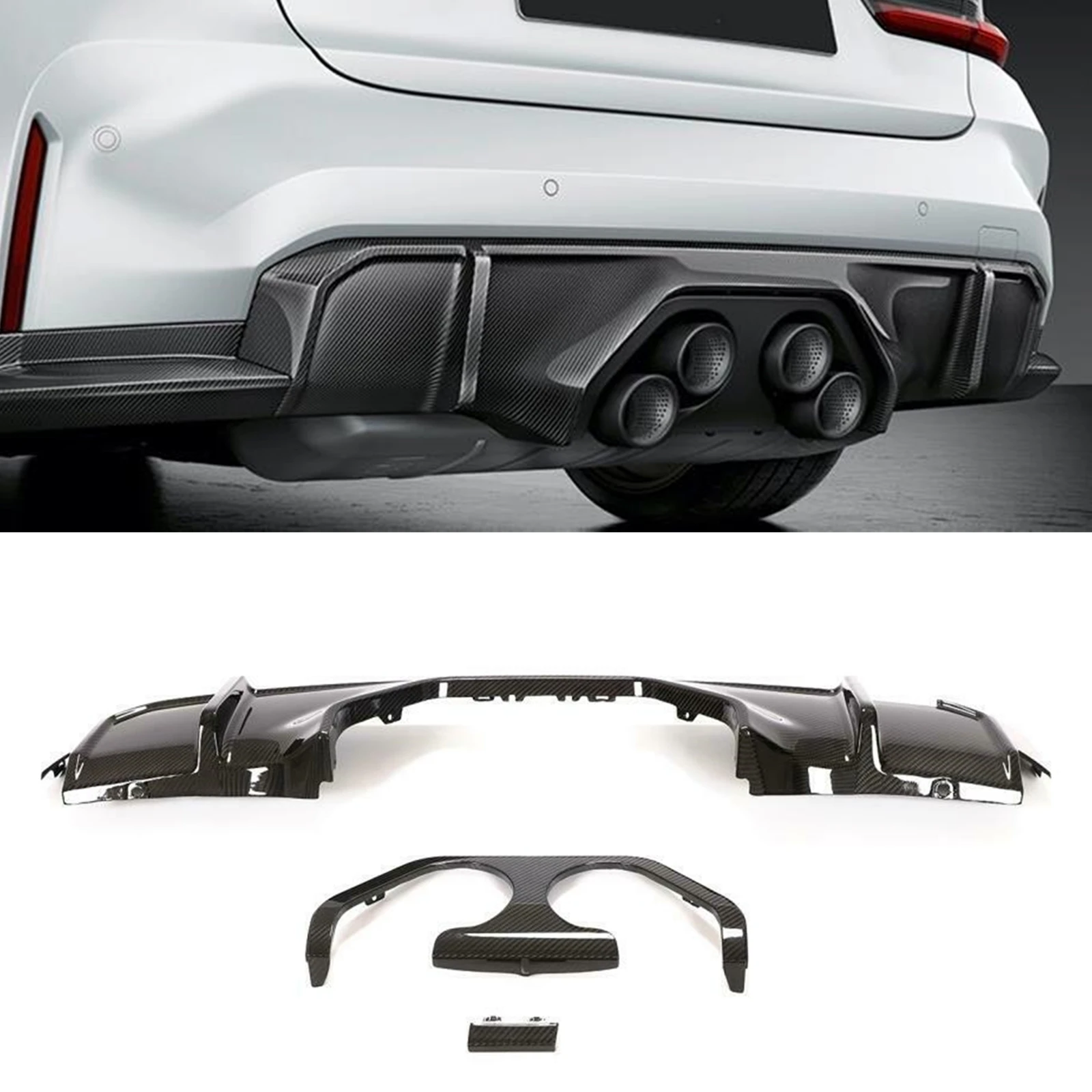 

For BMW G80 M3 G82 M4 2021-2024 Real Dry Carbon Fiber Rear Bumper Diffuser Cover Lip+Splasher Spoiler Guard Plate Frame Splitter