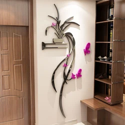 Orchid Acrylic Mirror Wall Stickers, Living Room, Sofa, TV, Flower, Self Adhesive, Home Decor