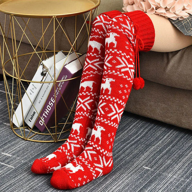 2023 Christmas Women  Stockings Autumn Spring Knitted High Over The Knee Socks Lady Lovely Warm Comfortable Thick Long Socks