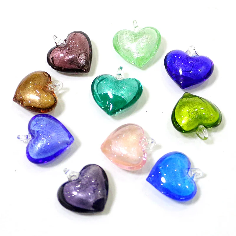 5pcs 22mm Murano Glass Heart Silver Foil Craft Pendant Hanging Wedding Decor Supplies Lovely Jewelry Necklace Charm Accessories