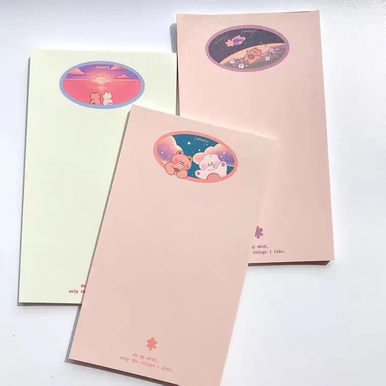 Ins Cartoon Cute Bear Rabbit Memo Pad 50 Sheets Simple Style Student Portable Learning Note Message Paper School Stationery