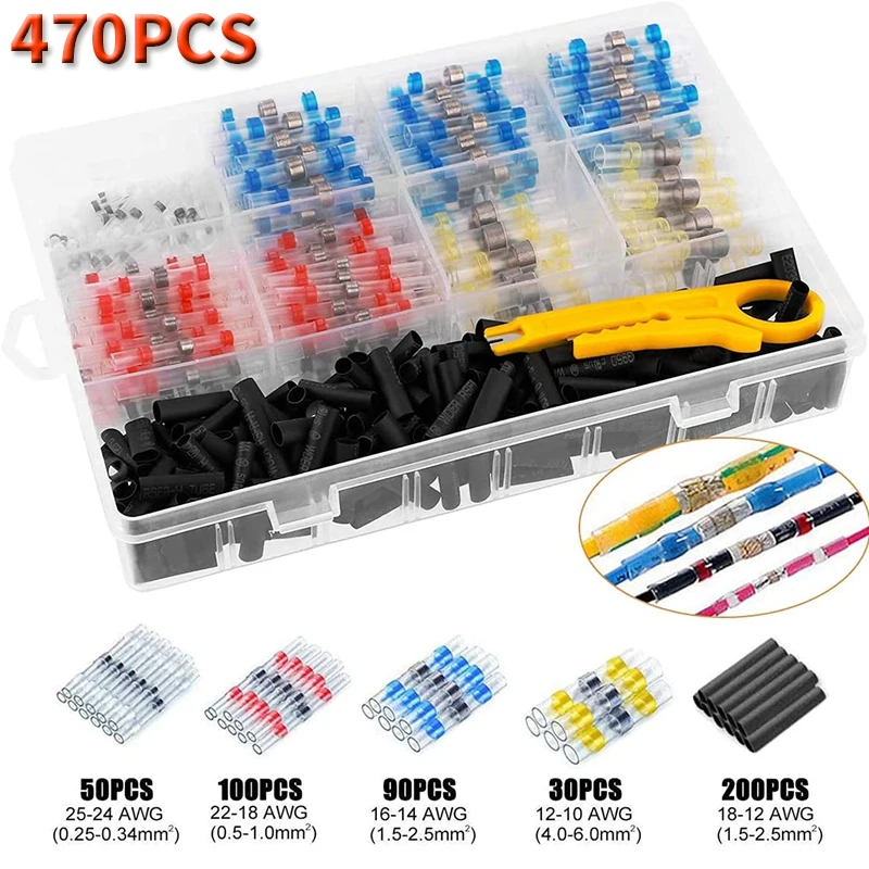 

300/500/600Pcs Solder Seal Wire Connectors Kit, Heat Shrink Butt Connectors Waterproof and Insulated Electrical Wire Terminals
