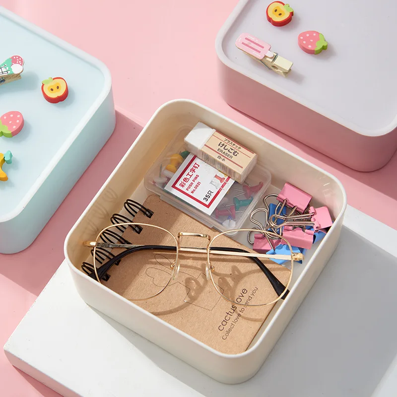 Multifunction Desktop Superimposed Storage Box with Cover Mini Makeup Box Korean Keys Kawaii Storage Bins  Desktop Organizer