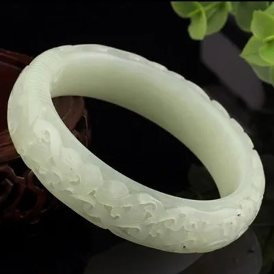 

Natural 7A hetian black white jade bangles handcarved lotus flower jade bracelet bangles for women jade bracelet jade jewelry