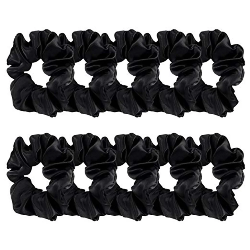 10 Pcs Satin Scrunchies Large Cute Bobbles Ponytail Holder Vintage Hair Bands Ties For Women Girls Satin Scrunchies-Black