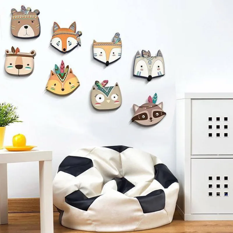 

Cute Cartoon Animal 3d Wall Sticker Children's Room Decoration Painted Wood Plastic Board Wall Hanging Home Living Room Decor