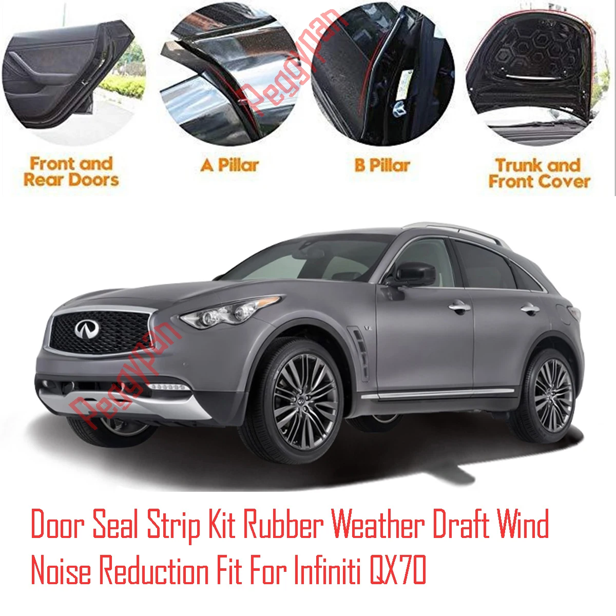 Door Seal Strip Kit Self Adhesive Window Engine Cover Soundproof Rubber Weather Draft Wind Noise Reduction Fit For Infiniti QX70