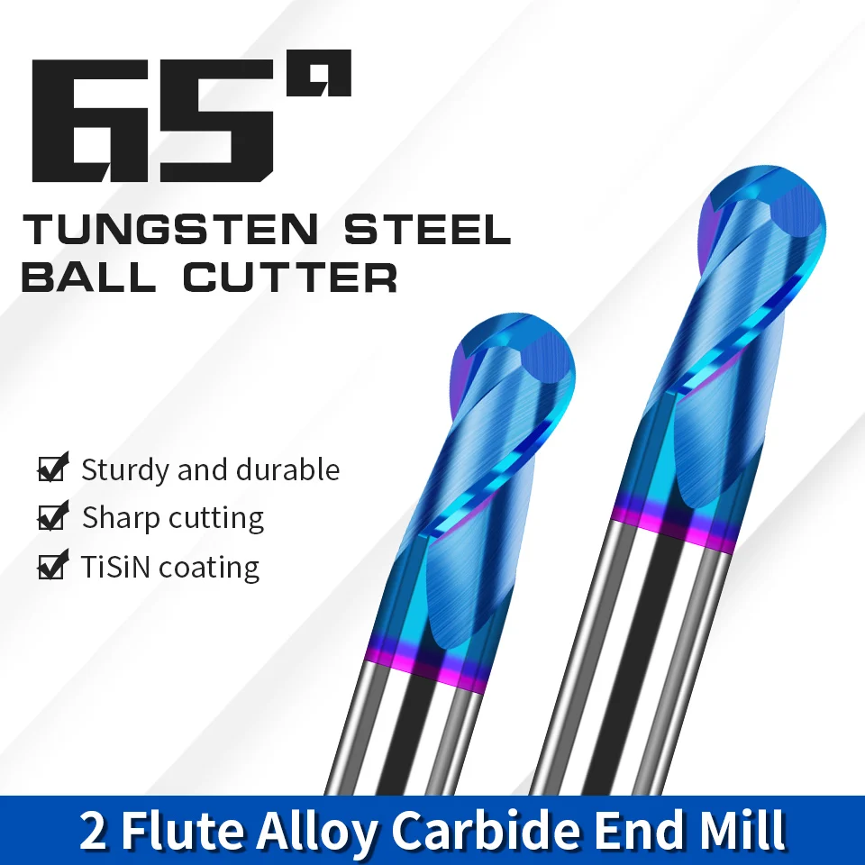 Augt-fresador de Carboneto Moinho de Fim de Nariz de Bola Cnc Router Bit Nano Azul Revestido Hrc65 120 mm Haste Flauta Ferramentas de Metal