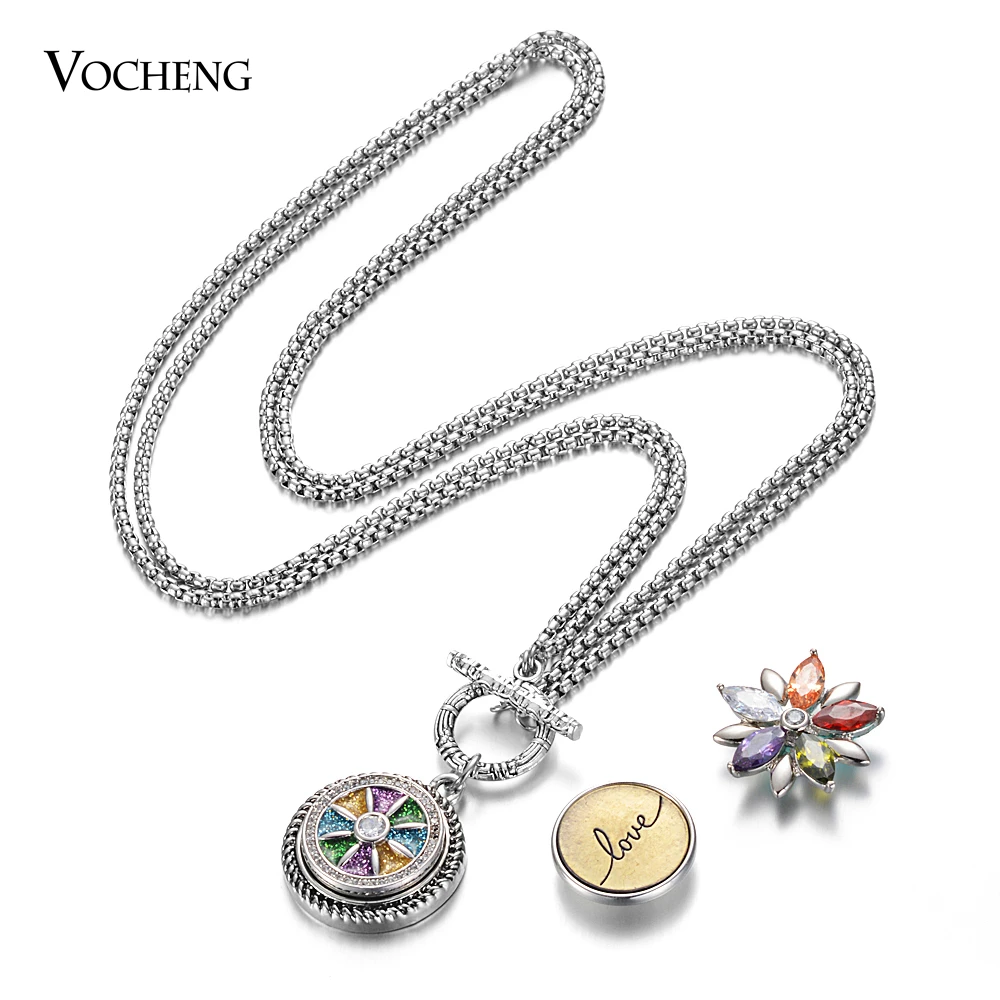 10pcs/lot Stainless Steel Chain GingerSnap Jewelry Vocheng Snap Button Necklace Pendant fit 18mm Snap Charms NN-721*10