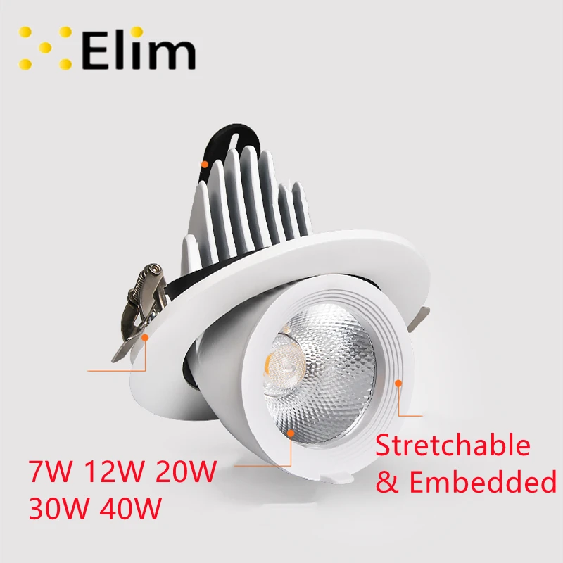 

LED Spot Lights Embedded Ceiling Lamp Stretchable LED Ceiling Lamp 7W 15W 20W 30W 40W elephent nose Rotate COB Downlight