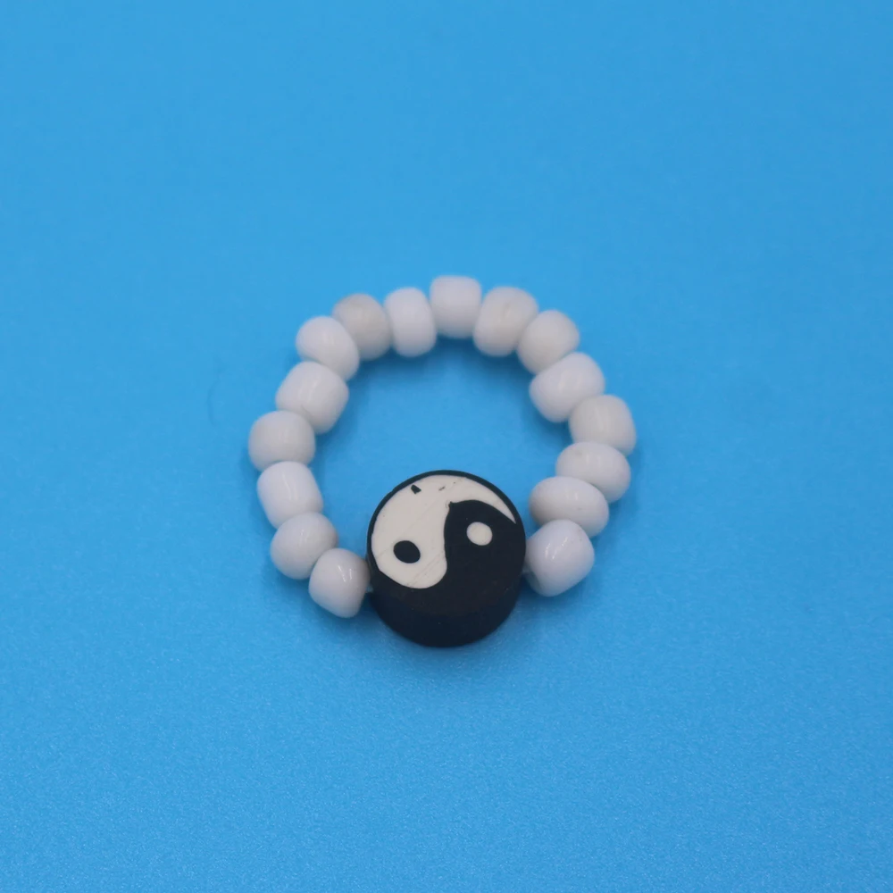 Polymer Clay Adjustable Rice Beads Women Ring Girl Elastic TaiJi Customized Free Size Jewelry