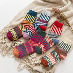 Qisin 1Pairs New Winter Thick Warm Wool Women Socks Colorful Socks Fashion Casual Euramerican National Wind-Flowers Cotton Sock