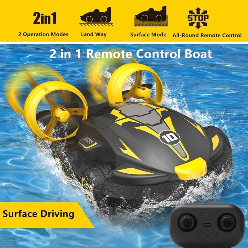 

RC Amphibious Two-In-One Remote Control Hovercraft Speedboat High-Speed Drift Car 2.4G 15mins Remote Control Electric Kids Toys