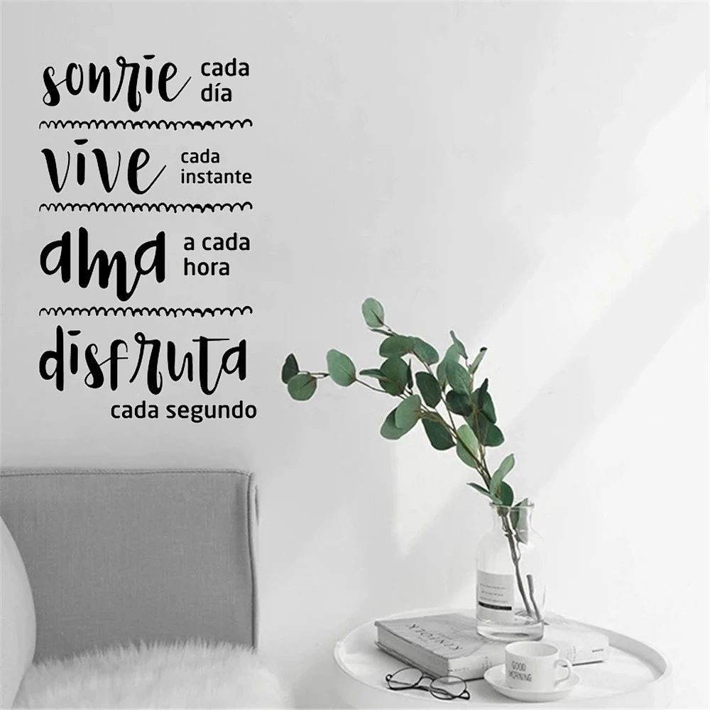 Smile Everyday Live Quote Wall Decal Spanish Art Vinyl Decal Decor Living Room Bedroom Removable Sticker Mural