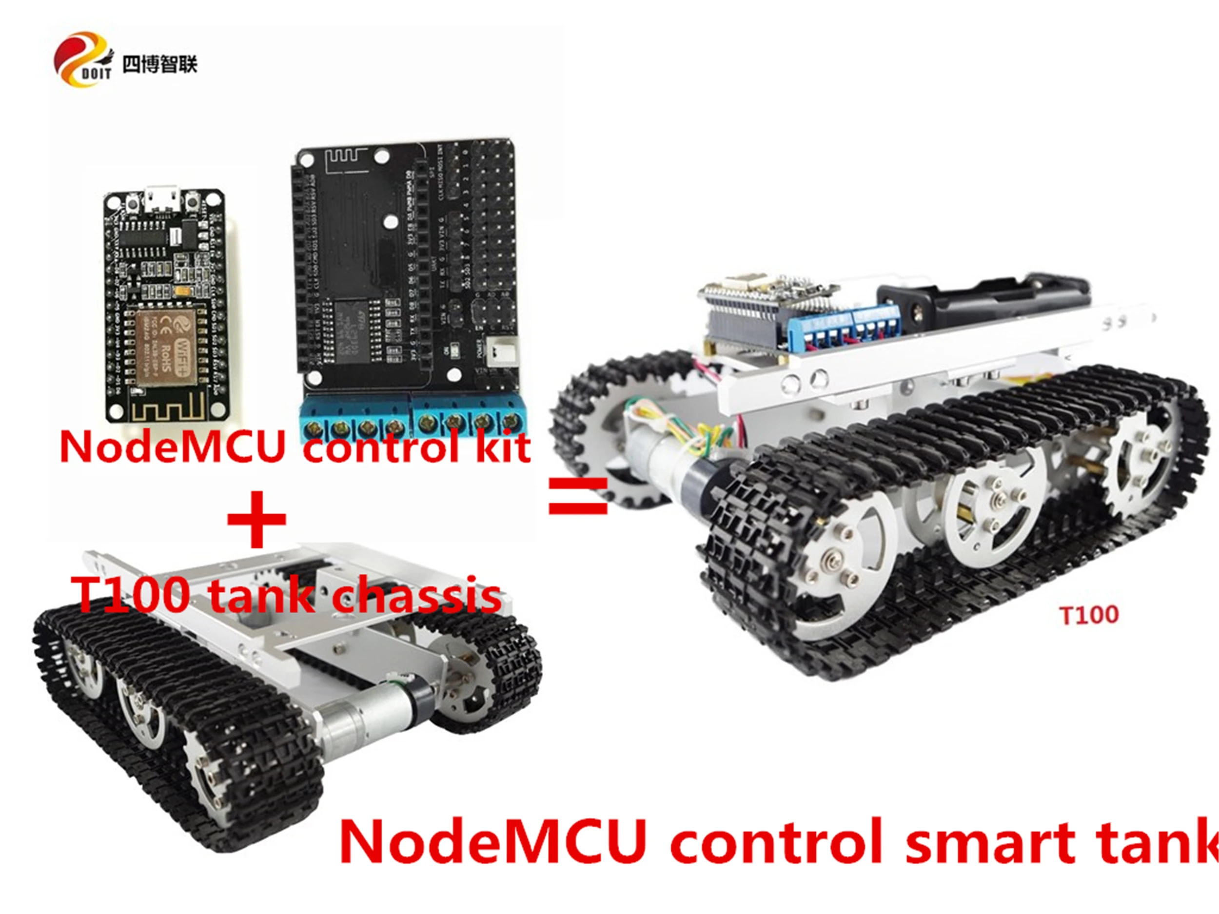 

SZDOIT NodeMCU WIFI Control T100 Metal Smart Tracked Tank Chassis Kit With High Torque Motors RC Robot Chassis DIY for Arduino