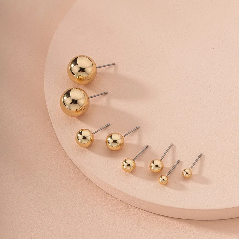 1Pcs Simple Small Exquisite Fashion Jewelry Design Solid Little Golden Beans Stud Earrings Joker Round Pearl Earrings