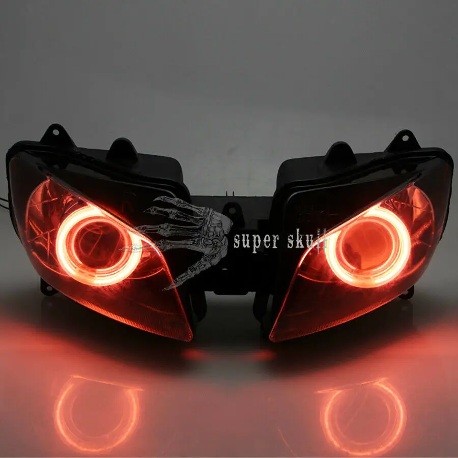 Motorcycle Front Head Lamp Projector HID Headlight Assembly Red Angel Eyes For Yamaha YZF R1 2000-2001Custom