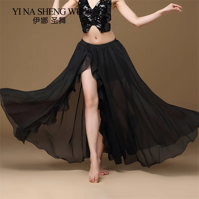 Gonne da competizione per prestazioni professionali Sexy per donna tinta unita danza del ventre orientale gonna lunga Maxi Costume abito da ballerino