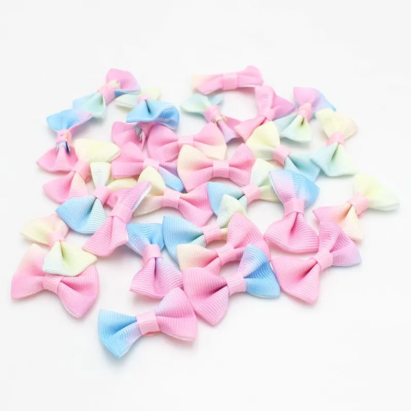 30Pcs/lot multicolor Mini Small Pringting Ribbon Bow Pet Bowknot Craft ONLY BOW NO CLIPS DIY Wedding Decor Accessories