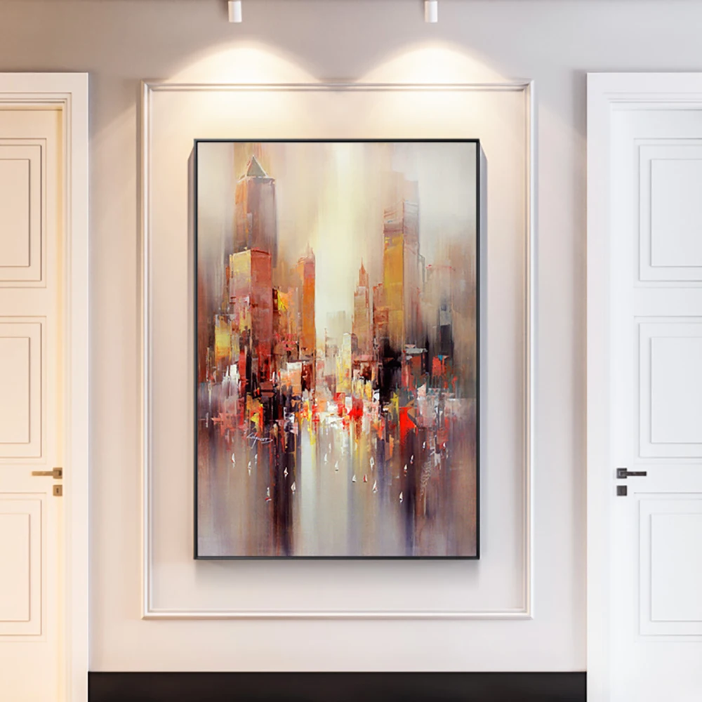 

Hand Painted Oil Painting Abstract Building Modern Wall Art On Canvas Cityscape Painting Handmade For Living Room Decor Unframed